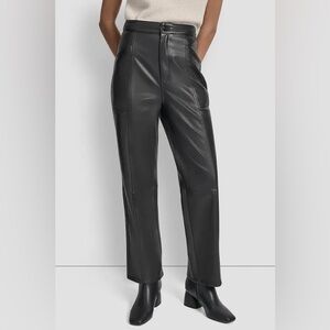 DKNY Black Faux Leather Straight Leg High Waisted Pants